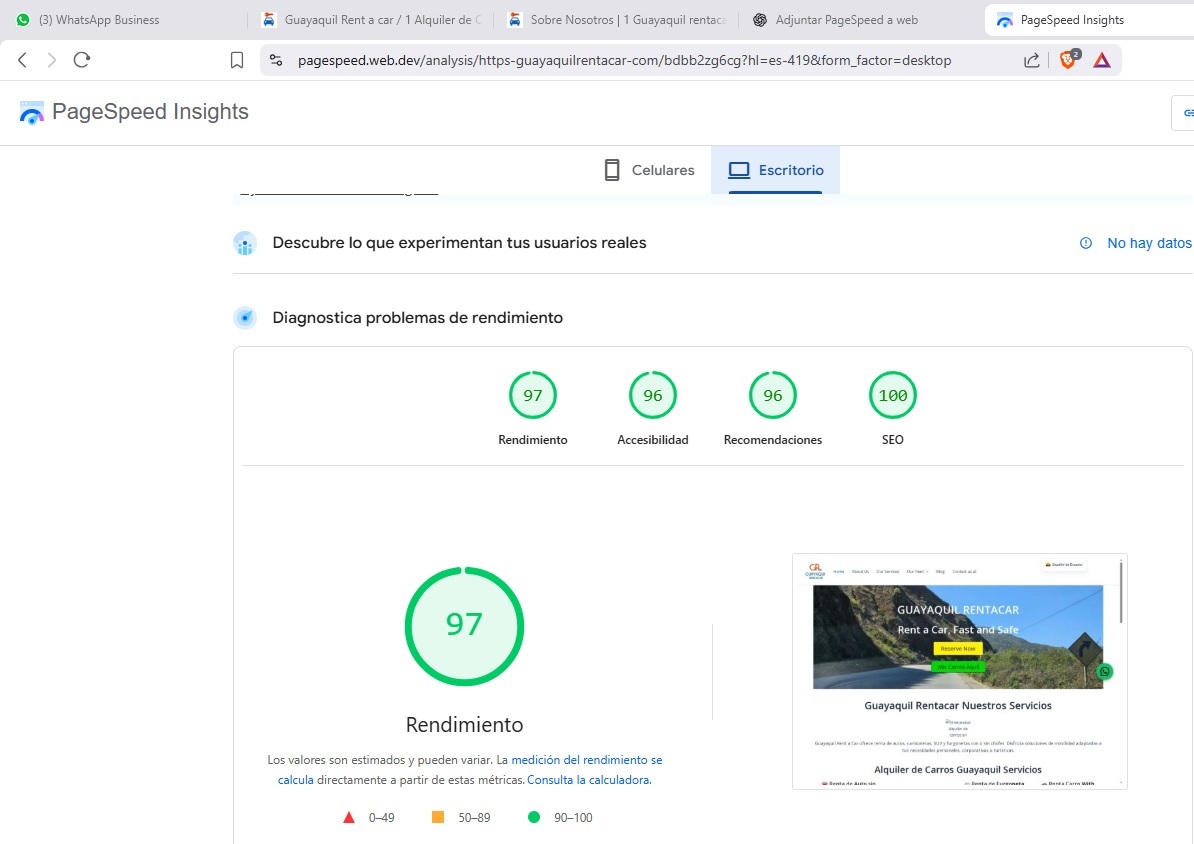 Resultados Google PageSpeed Insights